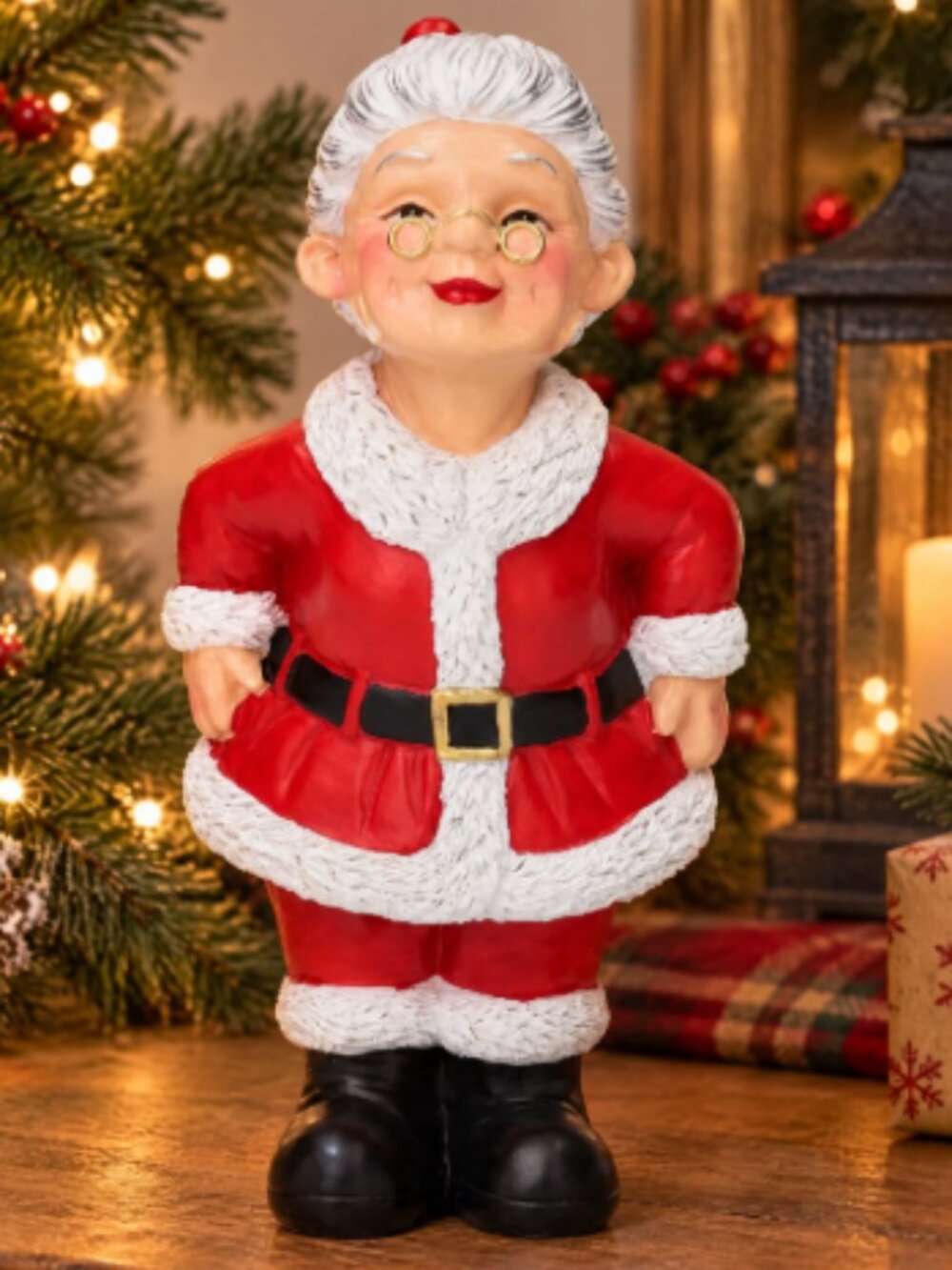 Holiday Time 8" Mrs Claus Resin Figurine Red White Christmas Decor NEW